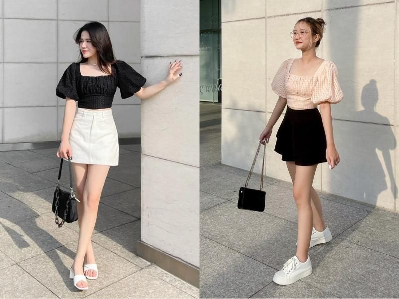 Phối đồ với chân váy chữ A cùng áo croptop cực kỳ tôn dáng