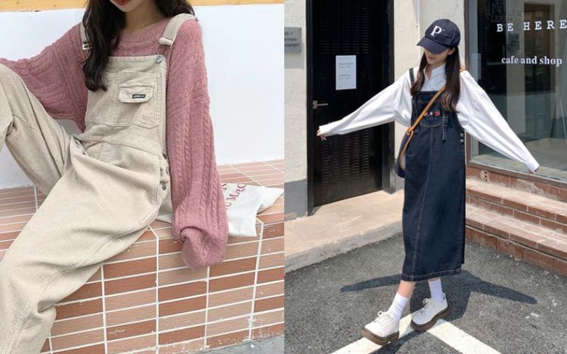 Áo sweater oversize phối với yếm được nhiều bạn nữ ưa chuộng