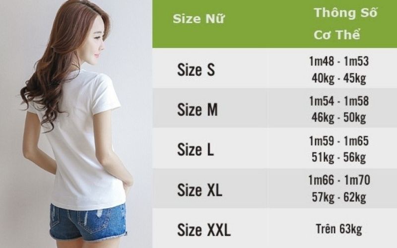 Size XL nữ là bao nhiêu kg?